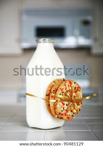 Cookies and Milk with an antique glass milk bottle