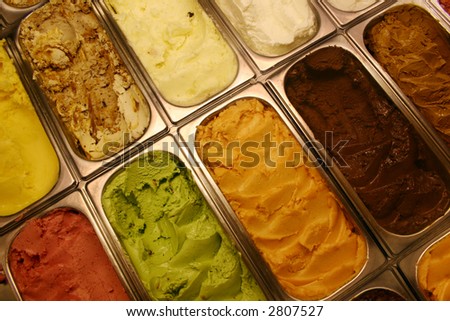 Ice cream flavors at the ice cream parlor.