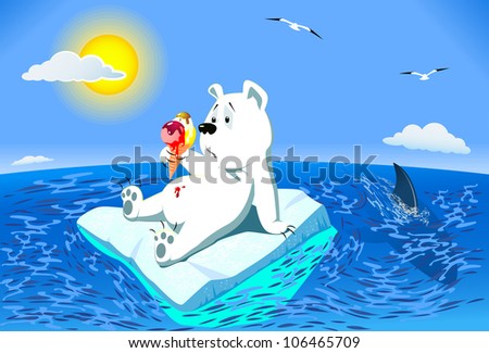 Global Warming. Polar Bear On On Melting Ice