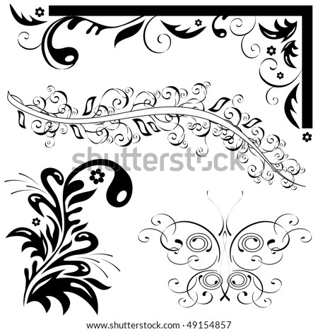 stock vector vector set of natural patterns Butterfly leaf