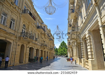 BAKU, AZERBAIJAN - JUNE 16, 2014: Street view of the capital of Azerbaijan - Baku center