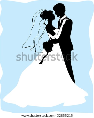 stock vector Bride and groom silhouettes