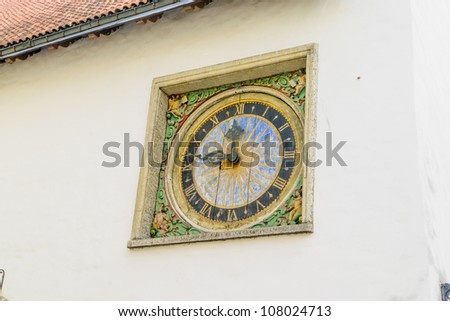Ancient clock in the historic port of Tallinn, Estonia, a UNESCO World Heritage Site, situated on the southern coast of the Gulf of Finland