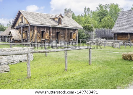 restored 17th century french pioneer settlement in Huron Indian village