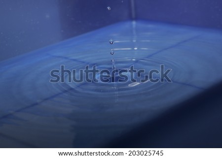 Stop motion of splash and ripples from blue water drop on blue/green background