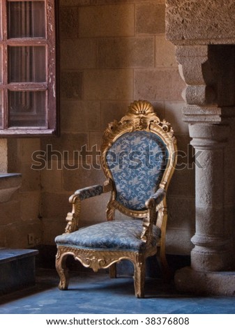 Antique armchair in a palace in Rhodes, Greece