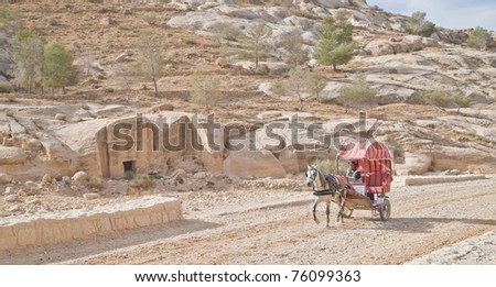 PETRA, JORDAN - NOV 24:  Unidentified Bedouin carriage driver on November 24, 2010 on the ancient cobbled road to ancient Petra, Jordan.  Petra is a UNESCO World Heritage Site since 1985.
