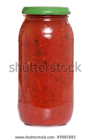 Pasta sauce in a jar on white background
