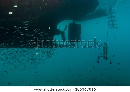 underwater side of boat propeller
