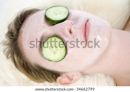 Female model with face pack on