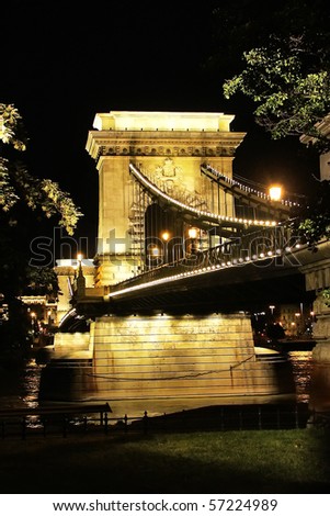 Budapest chain bridge night view.