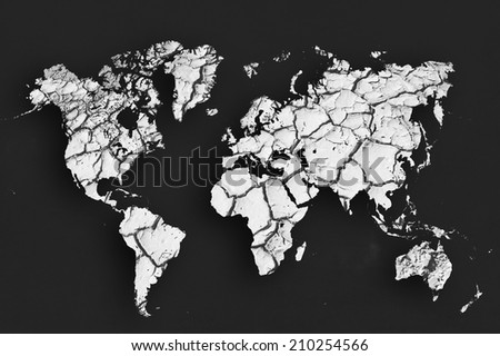 world map grunge background as black and white photo film