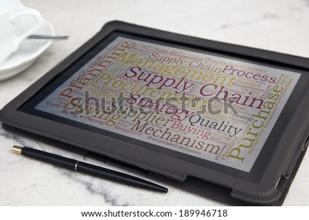 tablet with supply chain word cloud