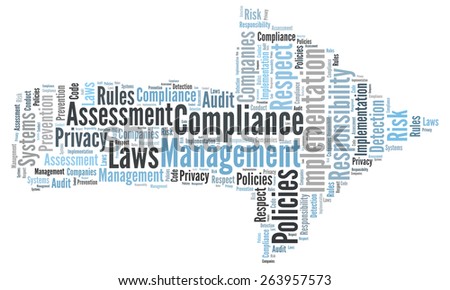 Compliance word cloud shaped as a arrow to the right