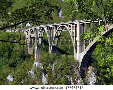 Bridge construction. Durdevica Tara arc bridge in the mountains, North of Montenegro. One of the highest automobile bridges in Europe.
