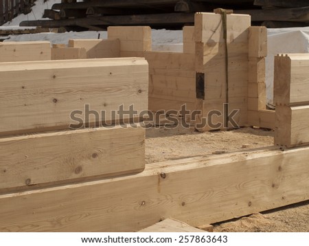 building log houses rectangular piece of wall