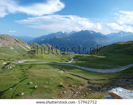 View of the mountains and the road from the highest road pass in the Austrian Alps (Hochtor)