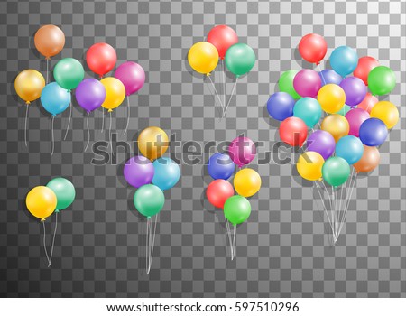 Flying Mega Set of colorful, shiny, holiday  balloons isolated. Party decorations for birthday, anniversary, celebration, event design,wedding. vector illustration