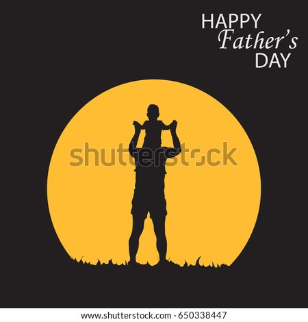 Happy Fathers Day concept with silhouette of father and his son. Father's Day Holiday invitation, congratulation, flyer, banner, greeting card, poster design template. Vector illustration