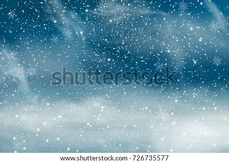 Christmas landscape with Falling  snow, snowflake. Holiday winter landscape background for Merry Christmas and Happy New Year.  illustration