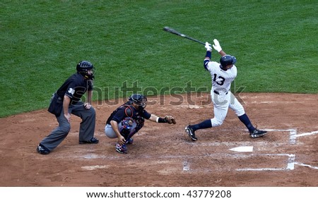 BRONX, NY - JUNE 13: Alex Rodriguez hits his 562nd career home run vs. the NY Mets on June 13, 2009 in Bronx, NY. Mets won the game 6-2 and the Yankees became World Series Champions.