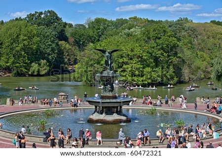 NEW YORK, NY - SEPTEMBER 5: A beautiful summer day at the Angel of the Waters statue at Bethesda Terrace on September 5, 2010 in New York City\'s Central Park.