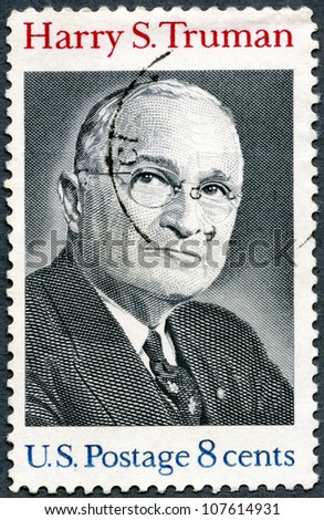 USA - CIRCA 1973 : A stamp printed in USA shows Harry S.Truman, 33rd President (1884-1972), circa 1973