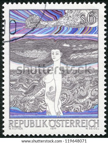 AUSTRIA - CIRCA 1977: A stamp printed in Austria shows The Danube Maiden, by Wolfgang Hutter, Modern Austrian, circa 1977
