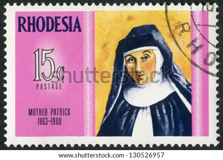 RHODESIA - CIRCA 1970: A stamp in Rhodesia shows Mother Patrick (1863-1900), Dominican nurse and teacher, series Famous Rhodesians, circa 1970