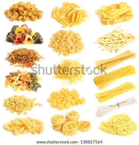 Pasta collection on a white background Pasta collection on a white background
