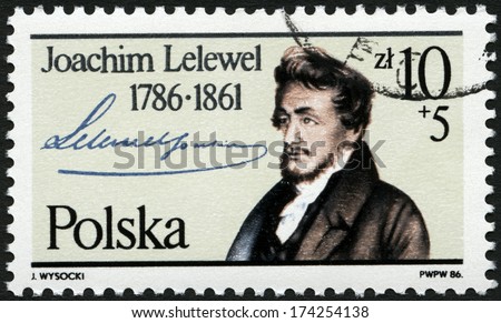 POLAND - CIRCA 1986: A stamp printed in Poland shows Joachim Lelewel (1786-1861), historian, circa 1986