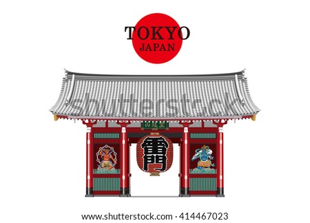 TOKYO,JAPAN,Kaminarimon vector Illustration(red and white).Kaminari-mon (Thunder-Gate) is an outer gate of Senso-ji Temple. kaminarimon is a famous tourist attraction of Asakusa in Tokyo,Japan.