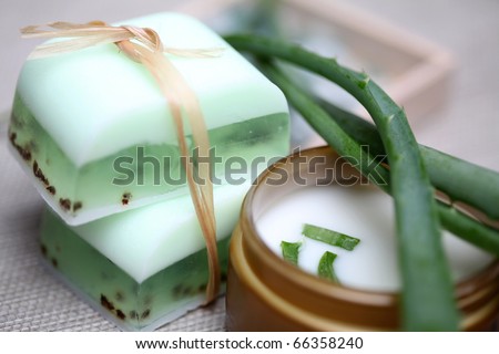Handmade Soap Bars, Aloe, Vera Leaves And Moisturizer Composition ... Handmade Soap Bars, Aloe, Vera Leaves And Moisturizer Composition ...