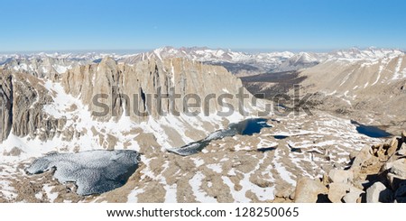 Sierra Nevada Scenery - Symbiosis of Granite, Snow and Water. Grand View from Mount Whitney.