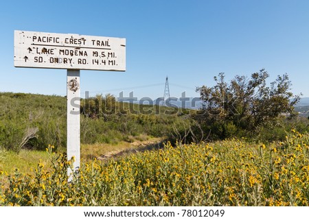 Trail sign along the Pacific Crest Trail in California, USA