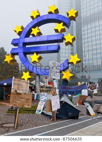 FRANKFURT - OCT 21: The protest camp of the Occupy Frankfurt movement at the European Central Bank in Frankfurt, Germany, on October 21, 2011. It is part of the global Occupy Wall Street movement.