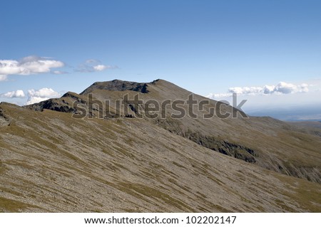 Mountain peak. Detritus - debris.Carpathian Mountains - Carja Peak - Parangul Mare Peak. Romania.