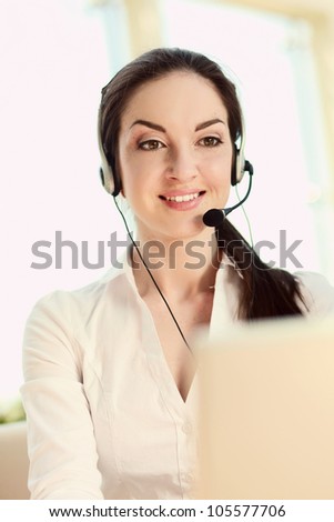 A smiling customer service operator, isolated on white background