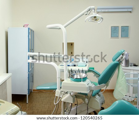 Dental tools on a dentist\'s chair