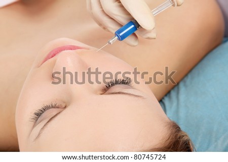 A cosmetic injection to the face - close-up portrait