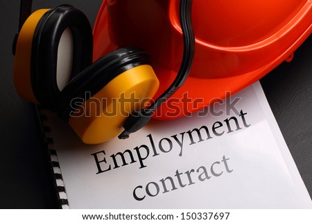 Employment contract with earphones and helmet