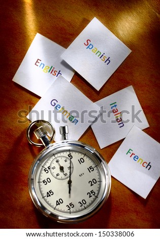 Cards with different languages and stopwatch