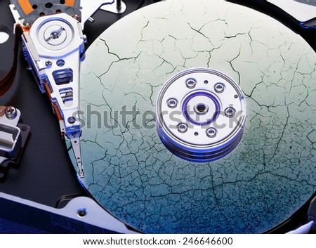 Hard drive computer disk inside in closeup