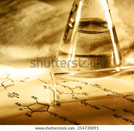 Chemistry with reaction formula in toning in closeup