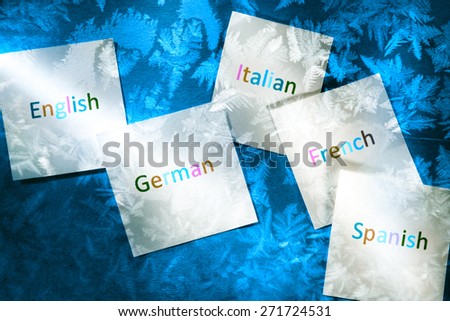 Cards with different languages in light and color