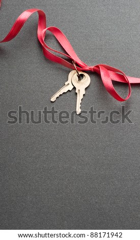 Keys with ribbon on the grey background