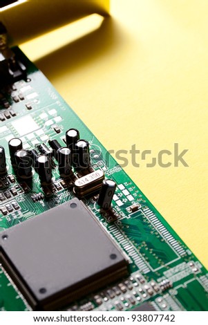 Computer system board details on yellow