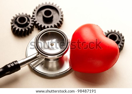 Mechanical ratchets, stethoscope and red heart
