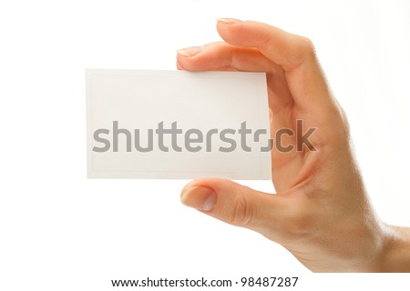 Blank card in female hand