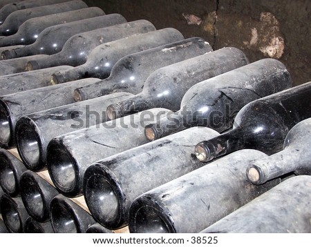 Wine bottles from older vintages in cold storage at a winery in the Rioja Valley in Spain